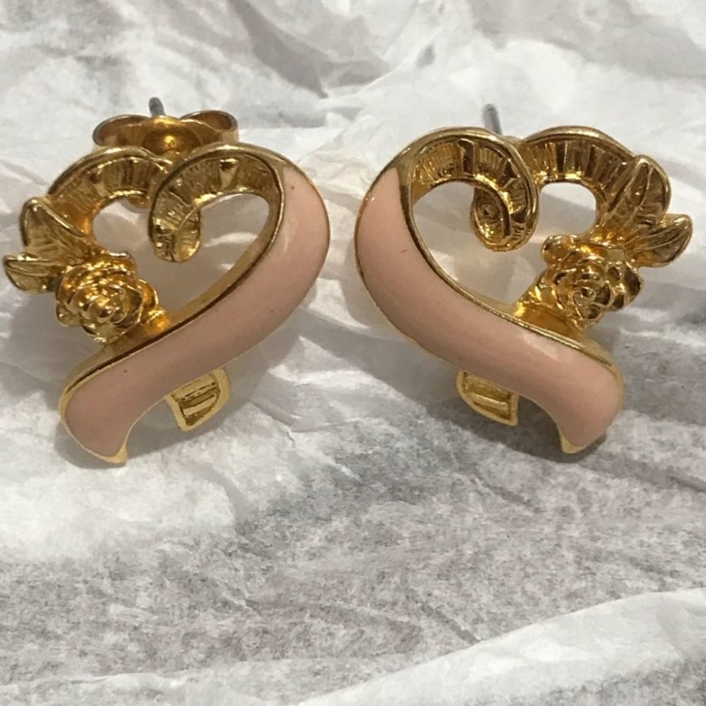 Avon Gold & Pink Heart Earrings